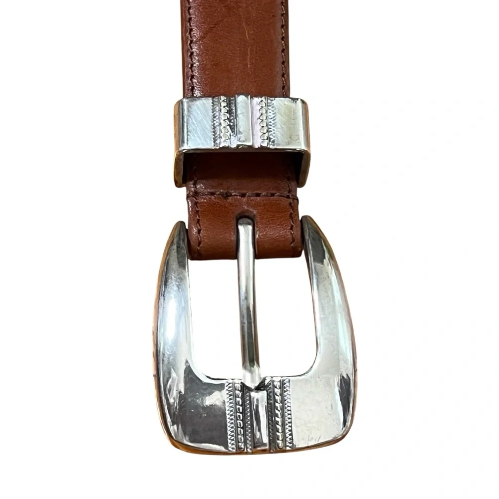 Leather Chestnut Cognac Brown Silvertone Buckle/Embellishment SZ 34/M